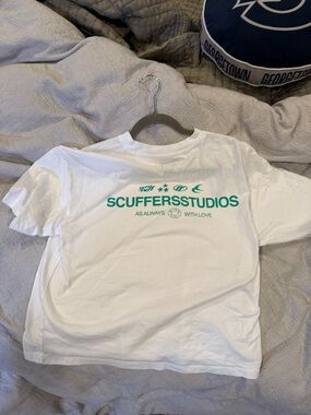 SCUFFERSSTUDIOS White Tee with Teal Logo